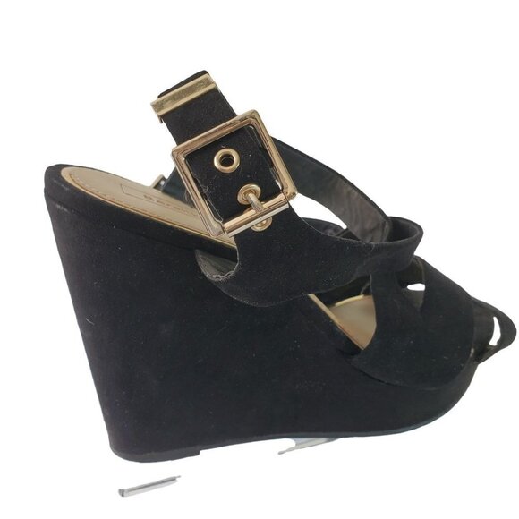Bershka Black Suede Leather Sandals Wedge Platform Women Shoe Size US 7.5  EU 38 - Picture 7 of 10